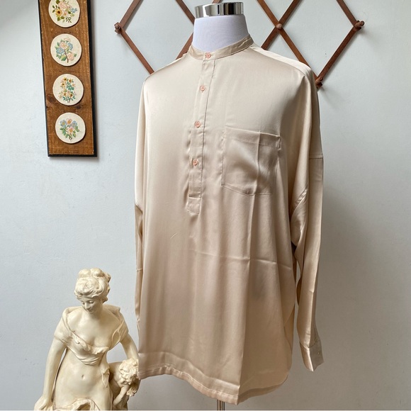 ASOS Silky Mandarin Collarless Half Button Shirt - Picture 10 of 13